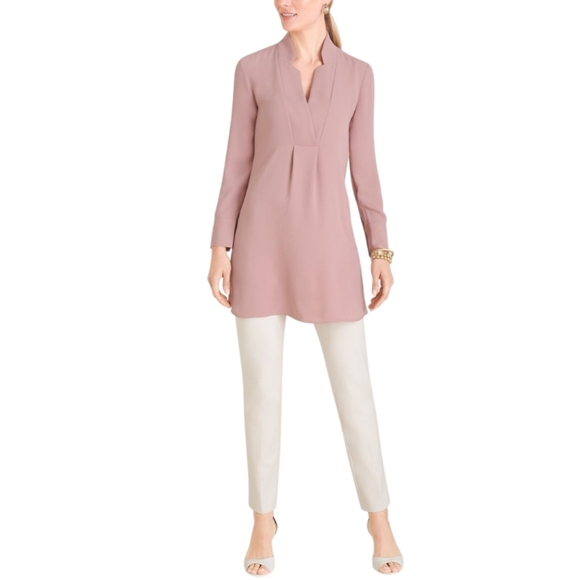Chico's Matte Satin Notched-Collar Tunic, 12/14, Dusty Rose, Lightly Used - Picture 1 of 7